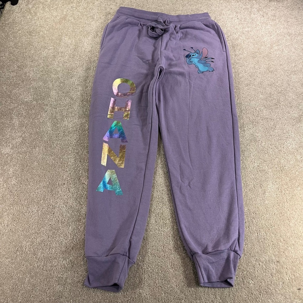 Disney Sweatpants Womens Medium Purpleβ Lilo Stitch Ohana Iridescent Joggers
